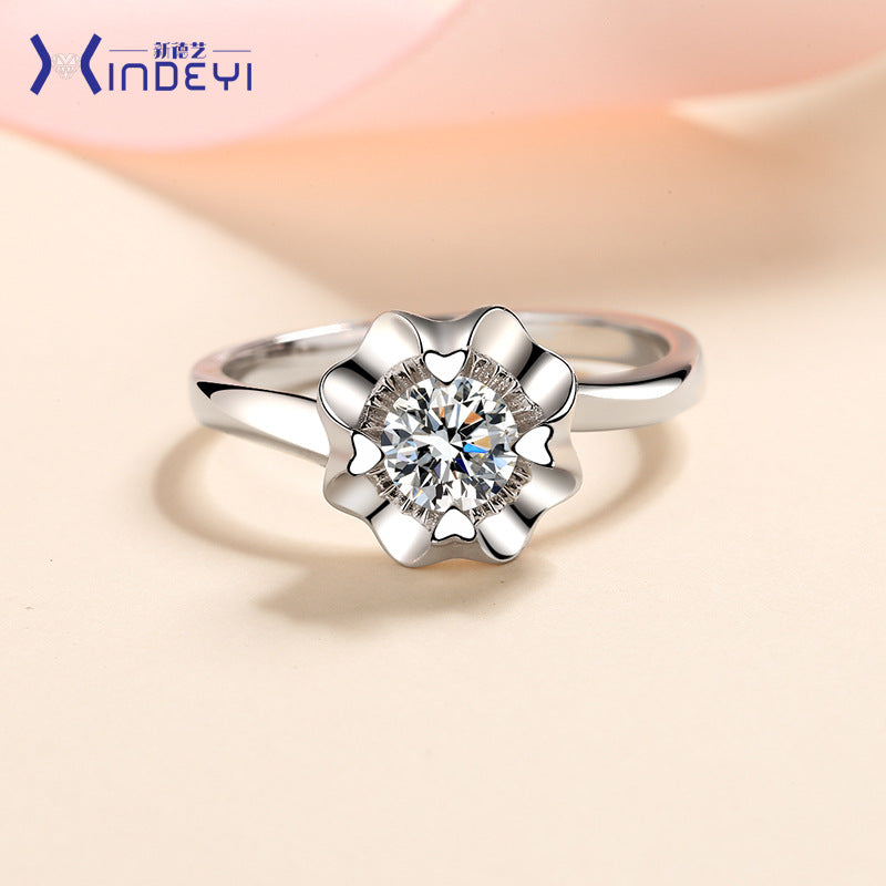 Heart-Shaped Four-Claw S925 Silver Ring For Women