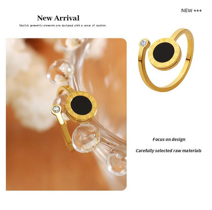 Simple Niche Design Fashion Style Open Ring Gold Plated Zircon Acrylic Titanium Steel Ring