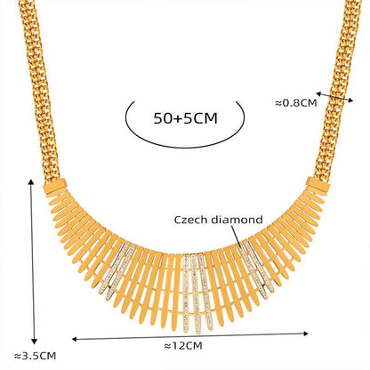 Zircon Fence Wide Necklace Fashion Exaggerated Niche Design All-match Collarbone Chain Bracelet Set