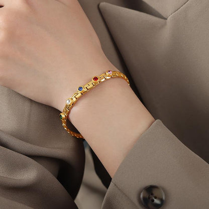 Advanced Sense Light Luxury Personalized Titanium Steel Diamond-encrusted Titanium Steel Gold Plated Bracelet