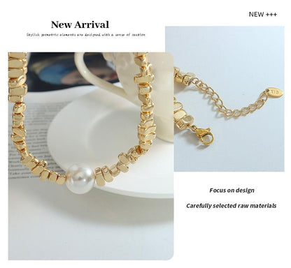 Vintage Light Luxury Simple Irregular Imitation Pearl Gold Plated Necklace