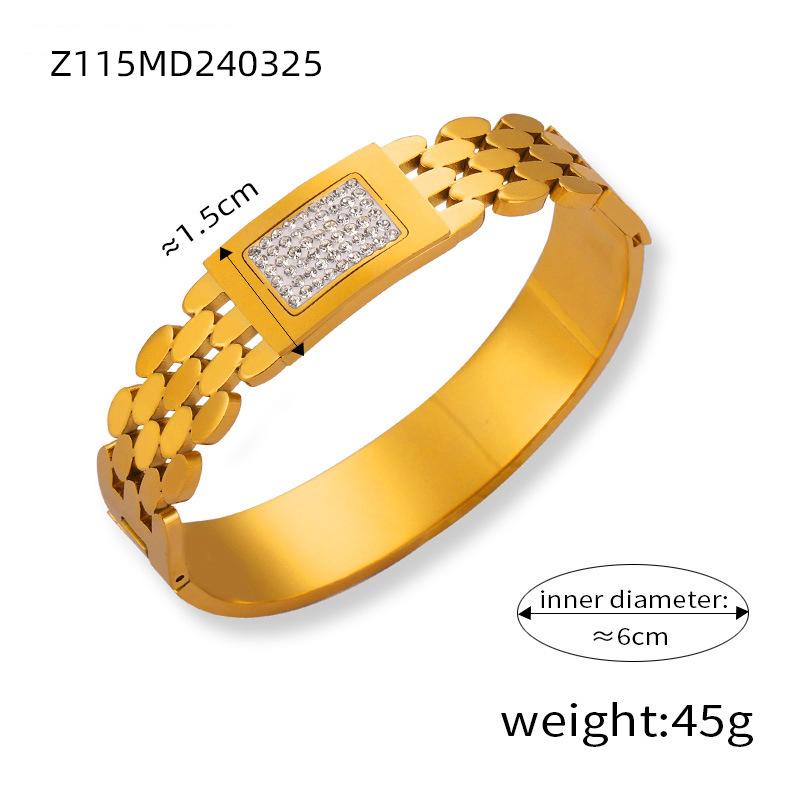 Light Luxury Vintage Fashion Personalized Titanium Steel Gold Plated Diamond Enamel Glaze Design Hollow Bracelet