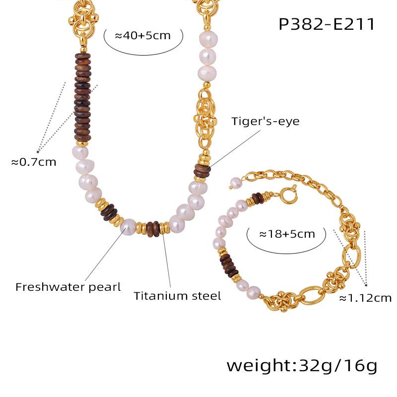 Light Luxury Vintage Natural Tiger Eye Freshwater Pearl Handmade Beaded Necklace Bracelet