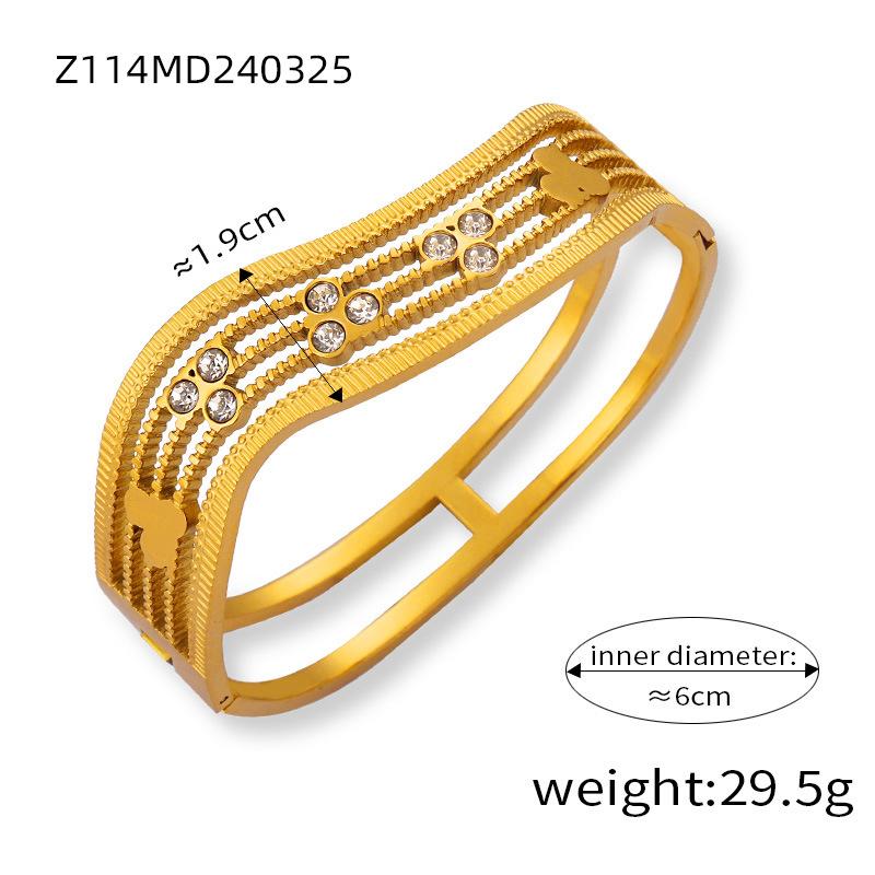 Light Luxury Vintage Fashion Personalized Titanium Steel Gold Plated Diamond Enamel Glaze Design Hollow Bracelet