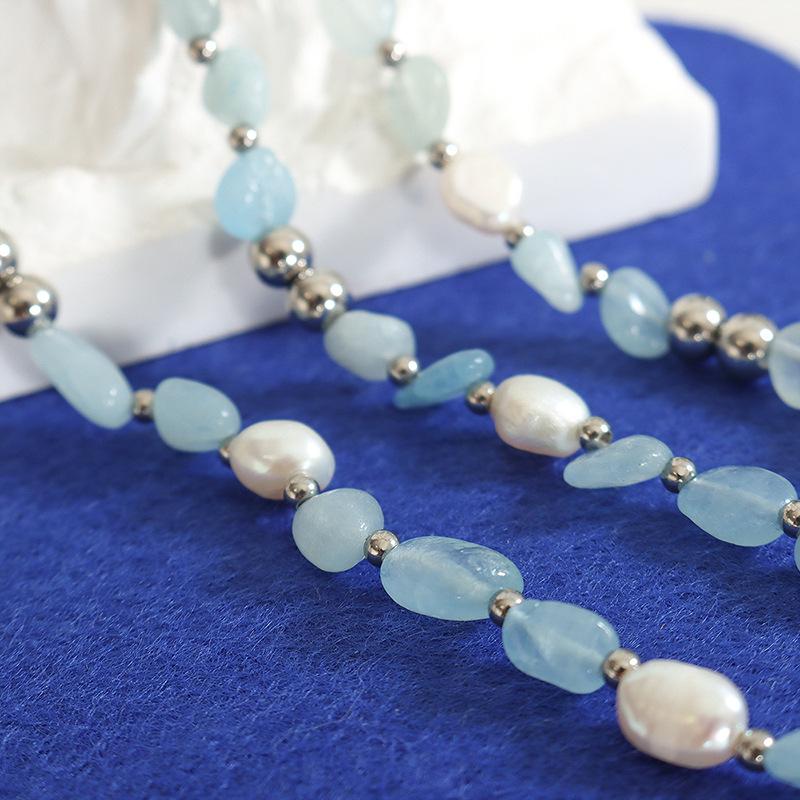 Light Luxury Fashionable Mix And Match Freshwater Pearl Blue Natural Stone Chain Distinctive Necklace