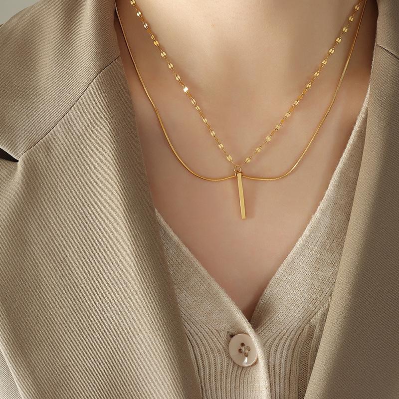 Light Luxury Long Square Pendant Multi-layer Stacked Necklace Women&