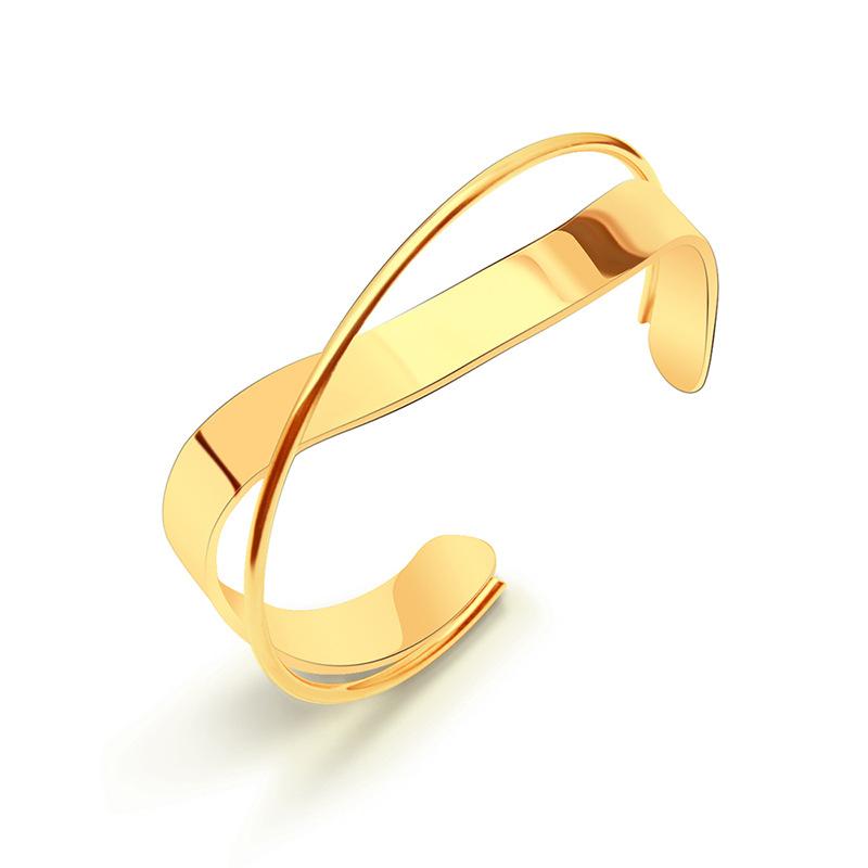 Cross Glossed Open Bracelet Titanium Steel Plated With 18K Gold