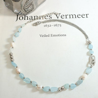 Light Luxury Fashionable Mix And Match Freshwater Pearl Blue Natural Stone Chain Distinctive Necklace