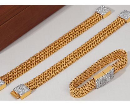 Fashion Wide Titanium Steel Gold Plated Diamond Watch Chain