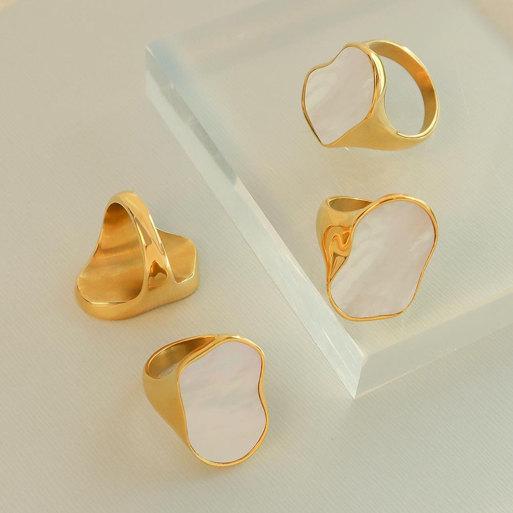 18K Gold Handmade Unique Shaped White Seashells Ring