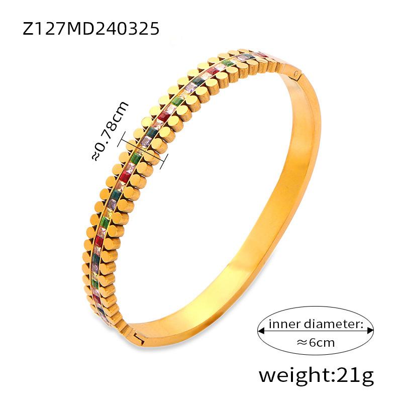 British Style Retro Niche Personality Geometric Jewelry Inlaid With Colored Diamond Design Sense Titanium Steel Plated 18K Gold Bracelet