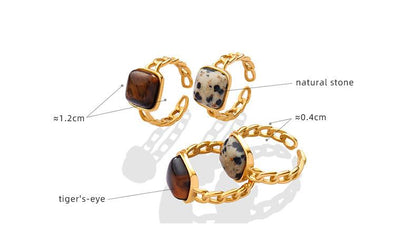 Natural Stone Tiger Eye Inlaid Geometric Open Ring