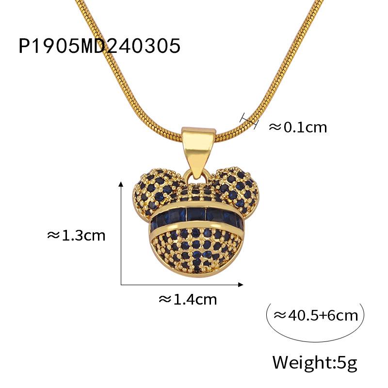 Titanium Steel Gold-plated Diamond-encrusted Animal Bear Copper Pendant Necklace