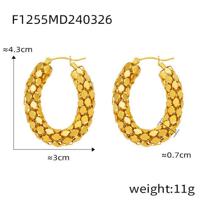 Fashion Simple Niche Design Personality Titanium Steel Gold Plated Hollow Texture Geometric U-shaped Earrings