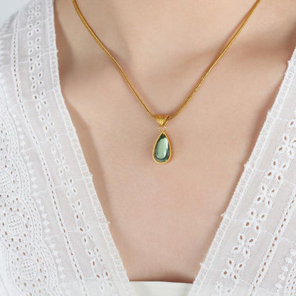 Vintage Olive Green Blue Drop Pendant Necklace