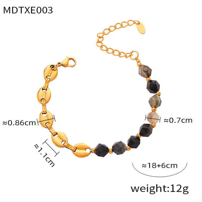 Irregular Natural Stone Titanium Steel Gold Plated Handmade Beaded Necklace Bracelet Set