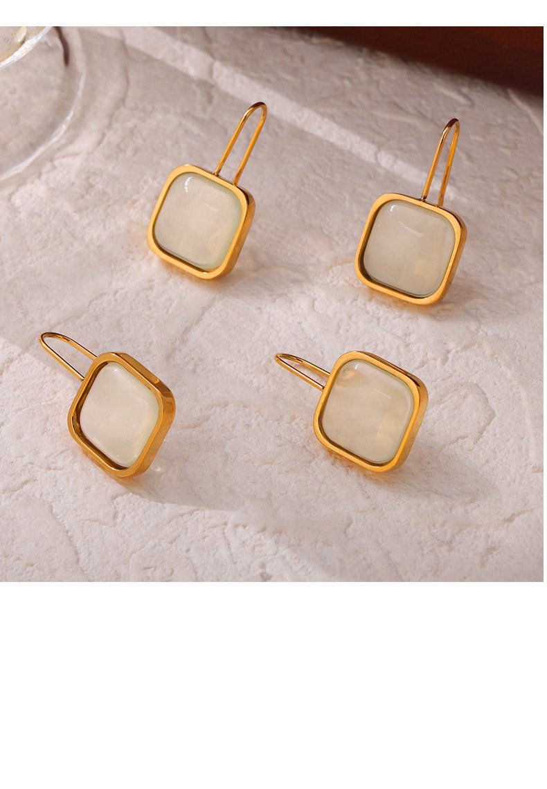 Elegant Geometric Square Brand Resin Design Sense Pendant Titanium Steel Jewelry Set