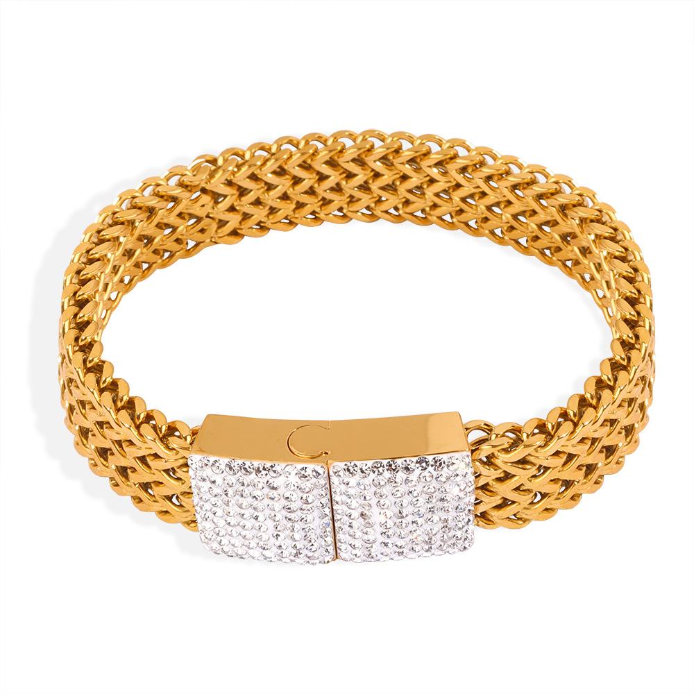 Fashion Wide Titanium Steel Gold Plated Diamond Watch Chain