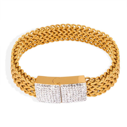 Fashion Wide Titanium Steel Gold Plated Diamond Watch Chain