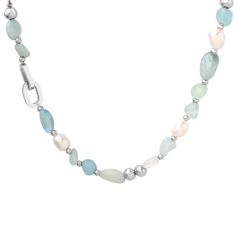 Light Luxury Fashionable Mix And Match Freshwater Pearl Blue Natural Stone Chain Distinctive Necklace