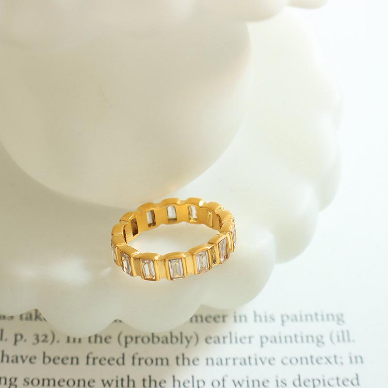 Internet Celebrous Personality Full Diamond Zircon Ring Titanium Steel Gold Plated Food Ring