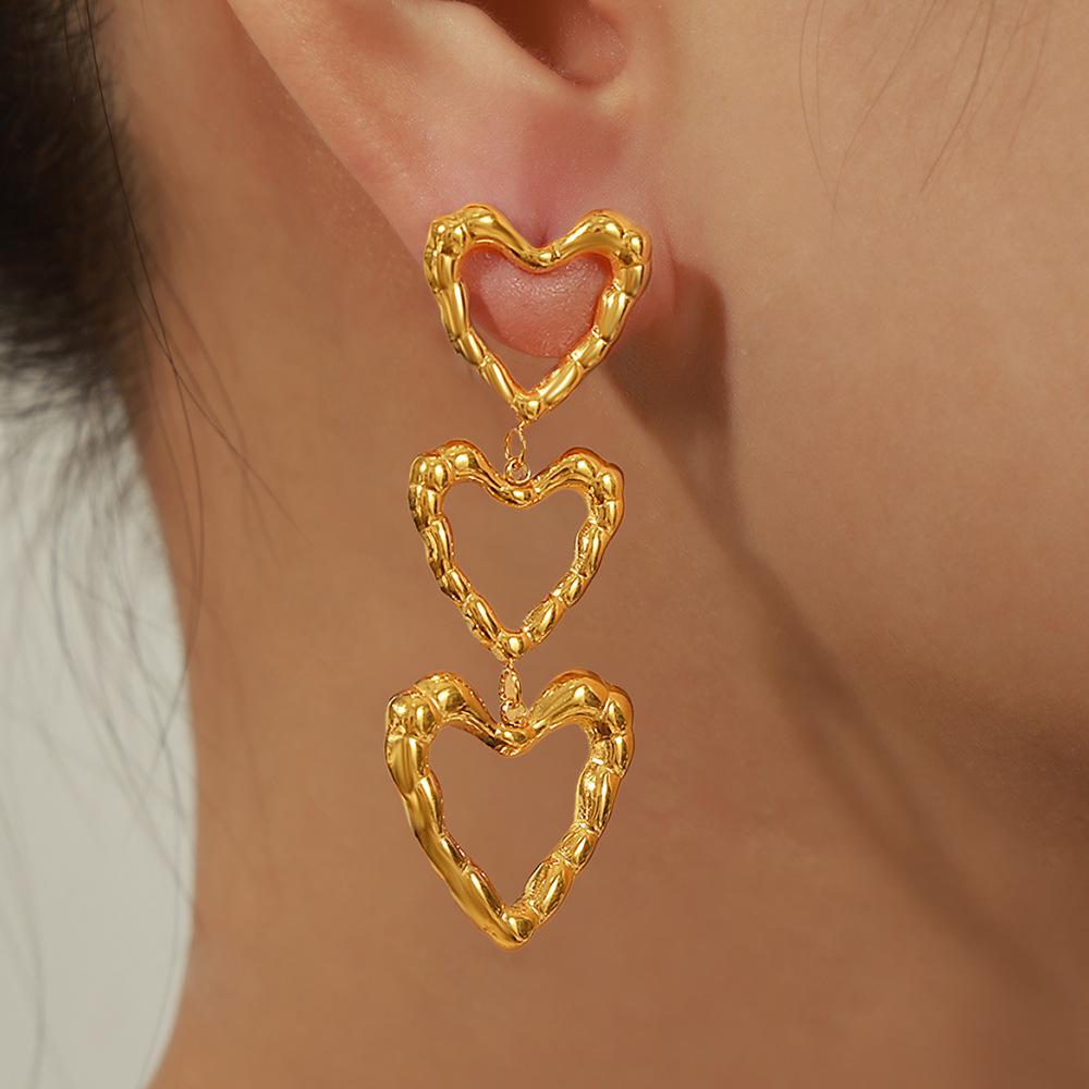 Fashion Simple Personality Titanium Steel Gold Plated Irregular Heart-shaped Long Earrings