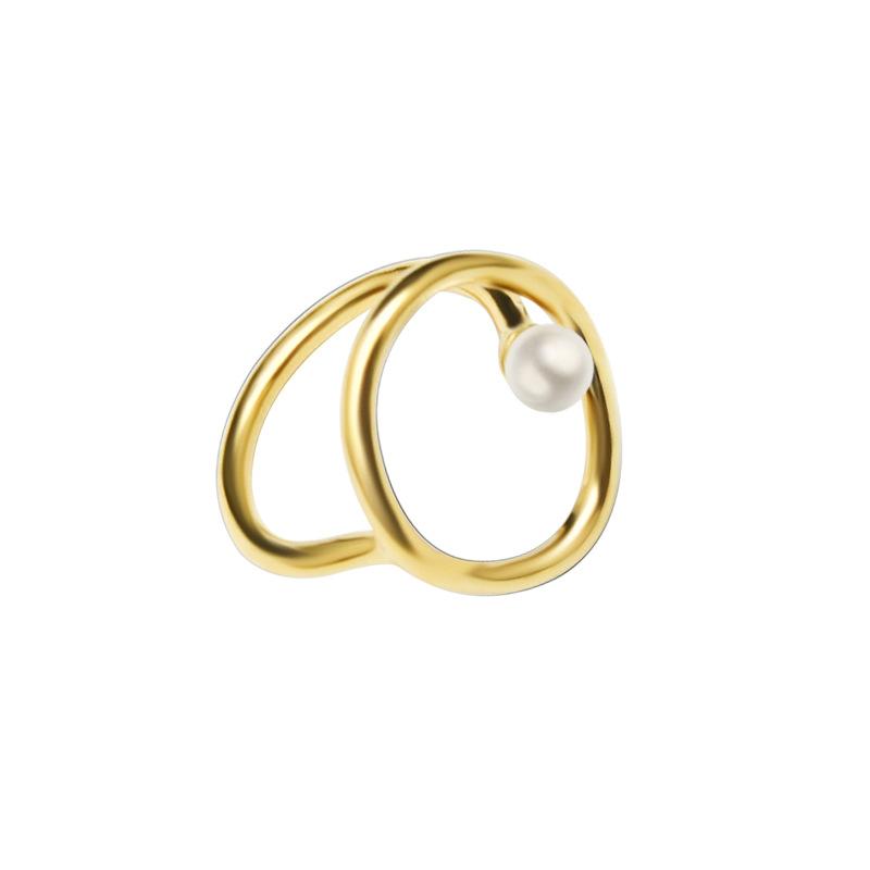 18K Gold Geometric Titanium Steel Ring Pearl Personality Fashion Ring