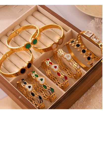 Simple Personality Niche Geometric Hollow Jewelry Texture Design Diamond Gold-plated Bracelet