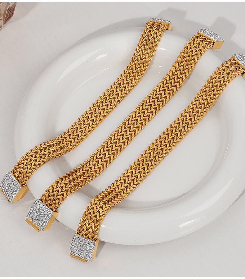 Fashion Wide Titanium Steel Gold Plated Diamond Watch Chain