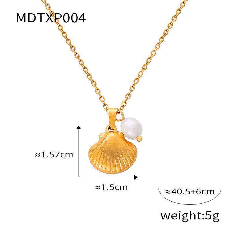 Diamond Shell Shape Design Sense Pendant Freshwater Pearl Titanium Steel Jewelry Set