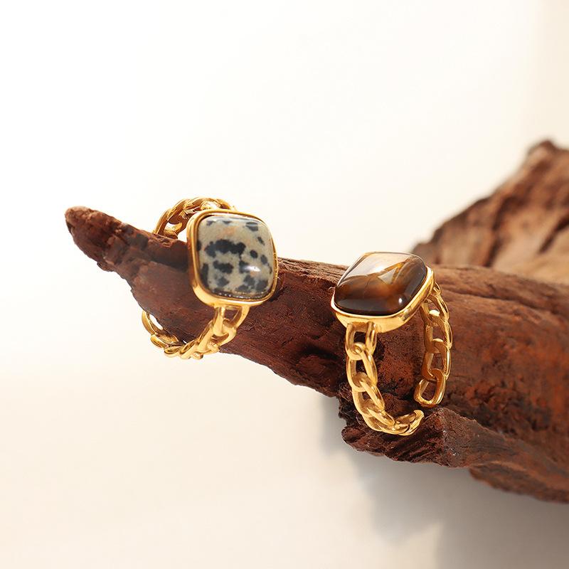 Natural Stone Tiger Eye Inlaid Geometric Open Ring