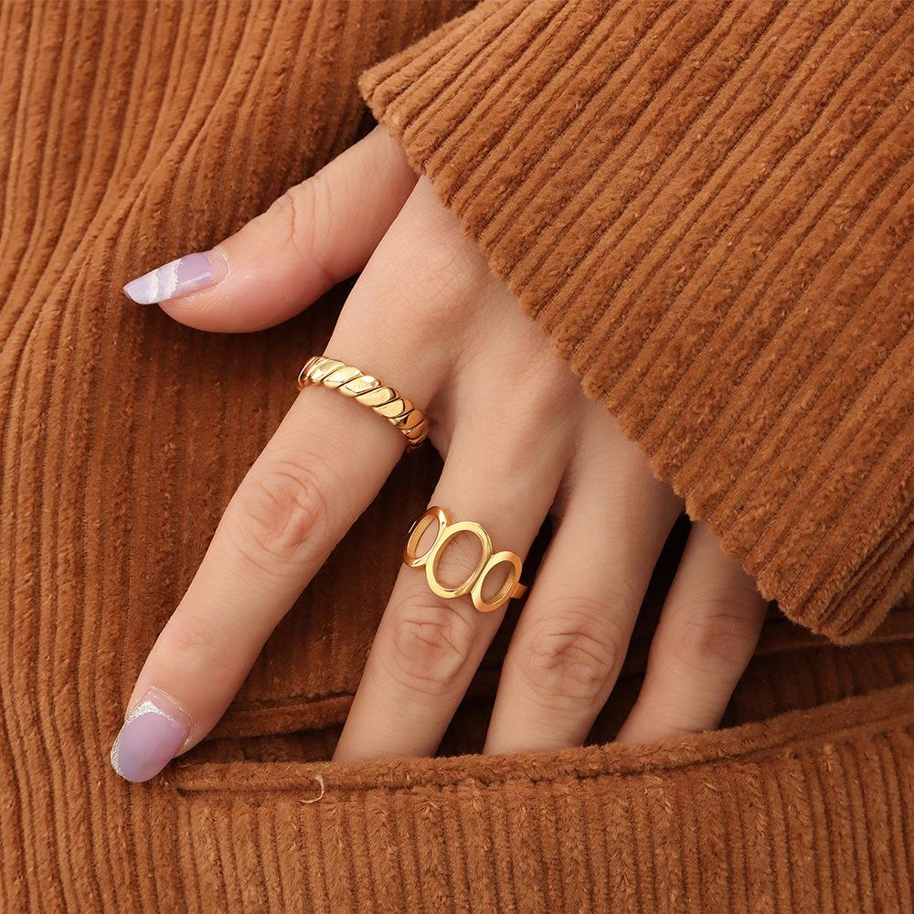 Geometric Plain Ring Titanium Steel Plated With 18K Gold