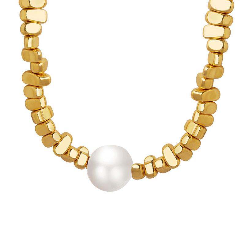 Vintage Light Luxury Simple Irregular Imitation Pearl Gold Plated Necklace