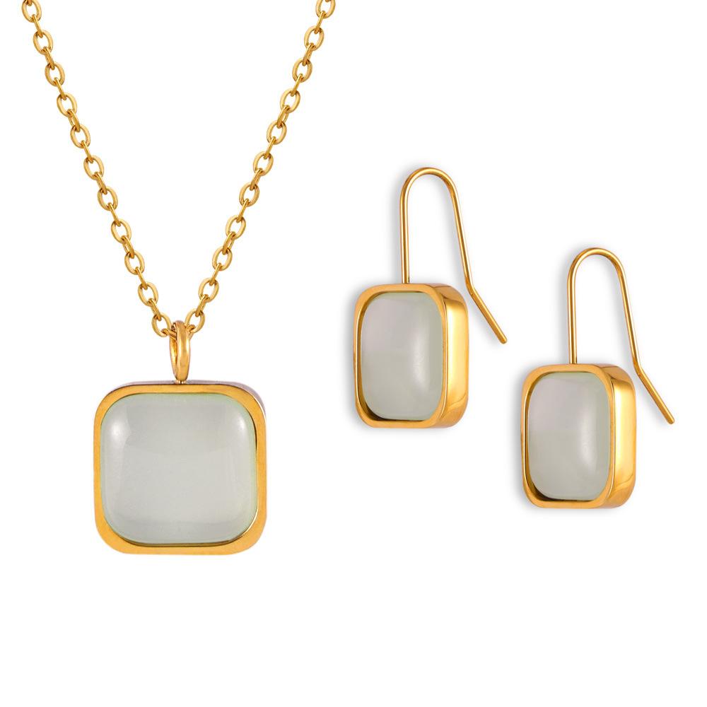 Elegant Geometric Square Brand Resin Design Sense Pendant Titanium Steel Jewelry Set