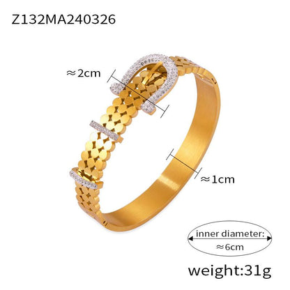 High-grade Jewelry Geometric Diamond Design Titanium Steel Gold-plated All-match Bracelet