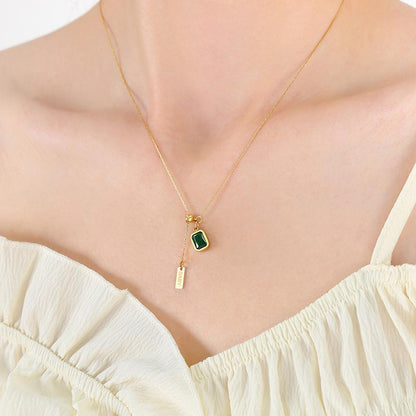 Emerald Zircon Tassel English Letter Simple Necklace