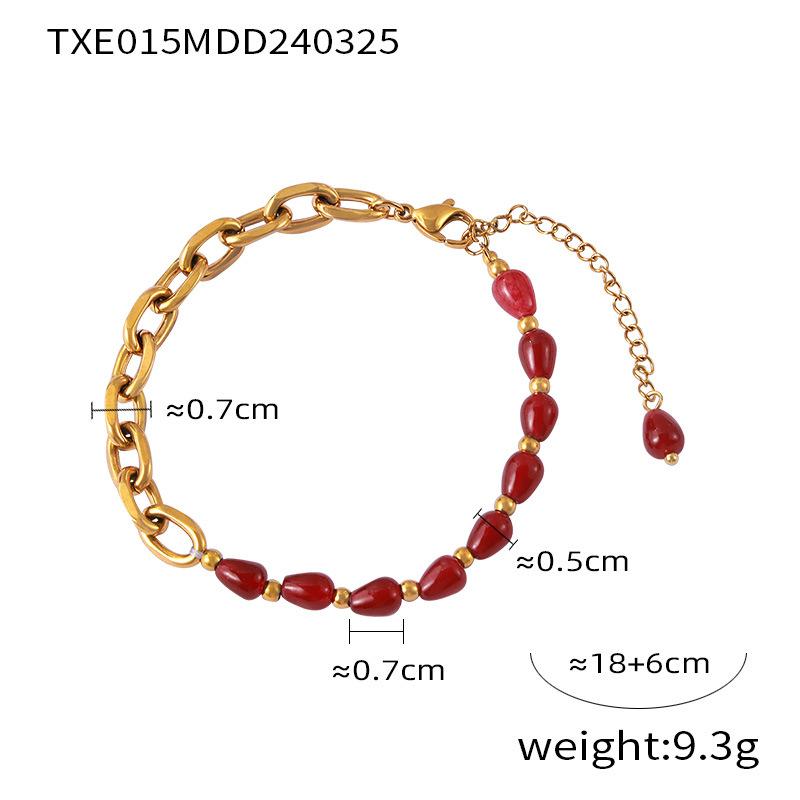 Elegant Jewelry Red Agate Garnet Beaded Design Sense Titanium Steel Gold Plated Jewelry Set