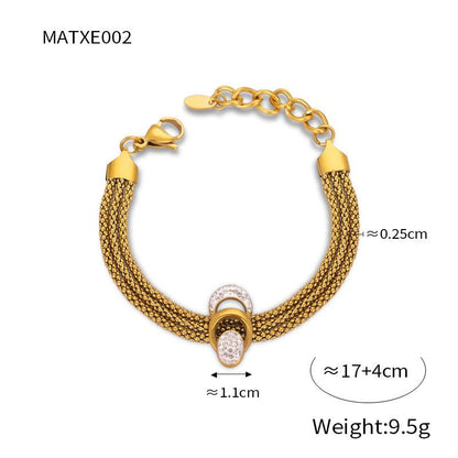 Exaggerated Personality Titanium Steel Gold Plated Diamond Glaze Pendant Multi-Layer Necklace Bracelet Set