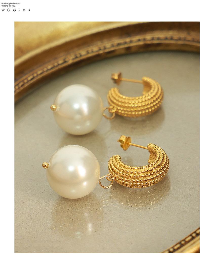 Light Luxury Personalized Retro Titanium Steel Gold Plated Imitation Pearl Pendant Earrings