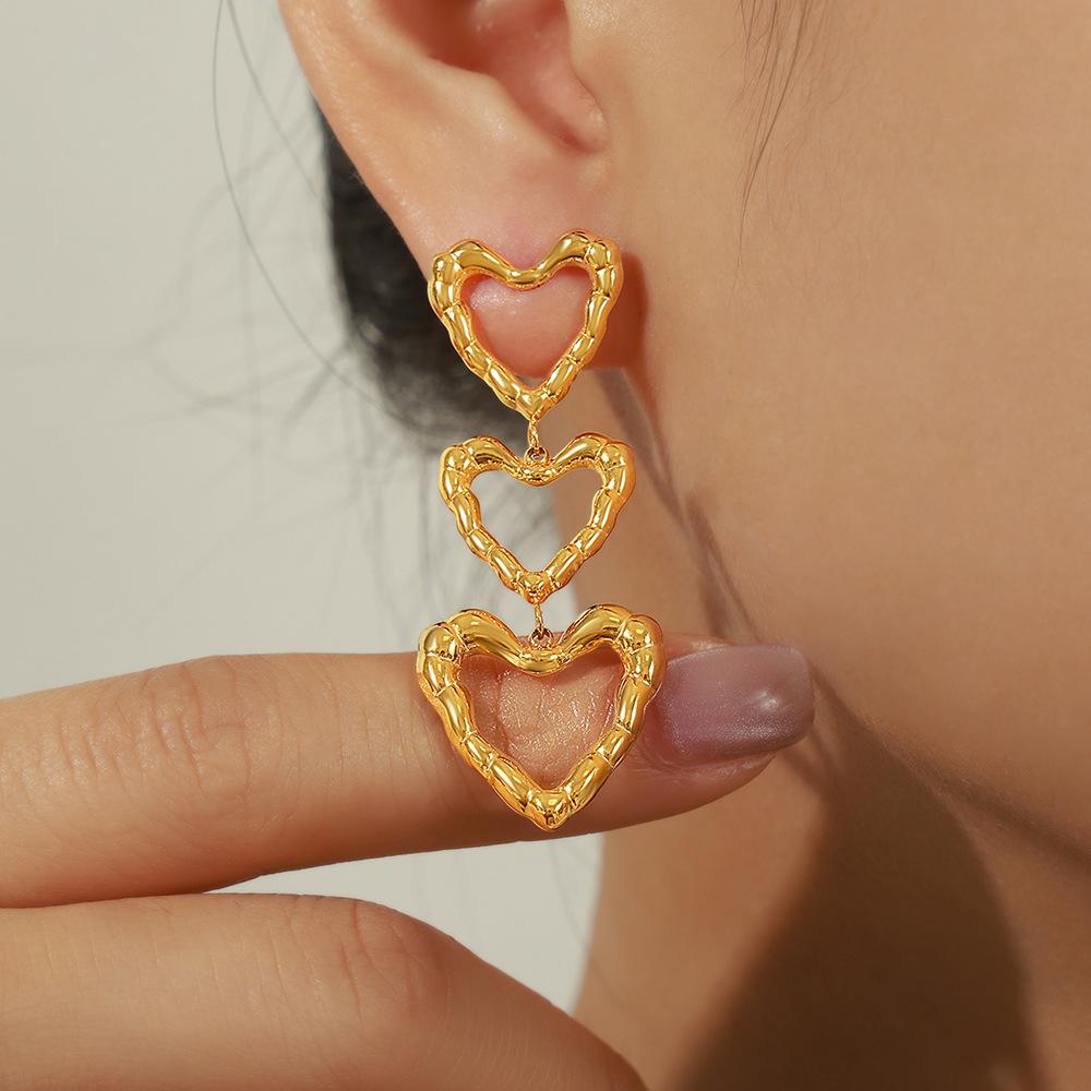 Fashion Simple Personality Titanium Steel Gold Plated Irregular Heart-shaped Long Earrings