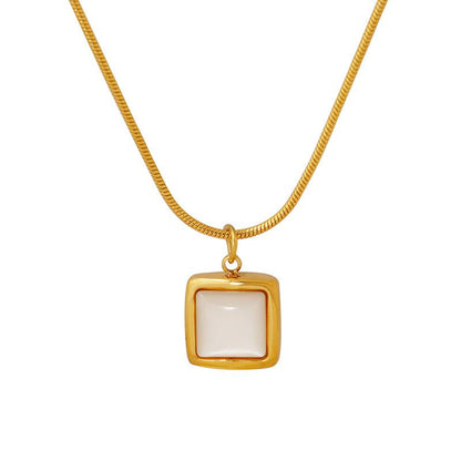 Square White Sea Shells Pendant Necklace Niche Design Titanium Steel Plated 18K Gold