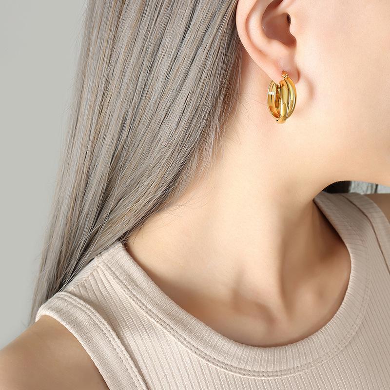 Temperament Double U Shape Earrings Titanium Steel Plated 18k Gold