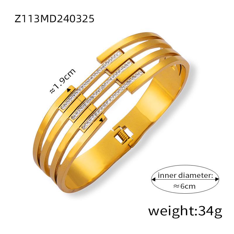 Light Luxury Vintage Fashion Personalized Titanium Steel Gold Plated Diamond Enamel Glaze Design Hollow Bracelet