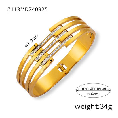 Light Luxury Vintage Fashion Personalized Titanium Steel Gold Plated Diamond Enamel Glaze Design Hollow Bracelet