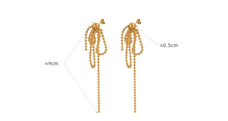 Chain Earrings Titanium Steel Gold Plated Chain Beads Tassel Pendant Stud Earrings