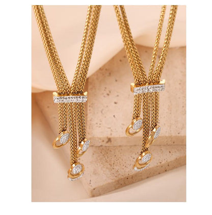 Exaggerated Personality Titanium Steel Gold Plated Diamond Glaze Pendant Multi-Layer Necklace Bracelet Set