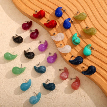 Color Water Drop Resin European And American Style Titanium Steel Earrings