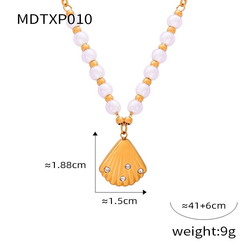 Diamond Shell Shape Design Sense Pendant Freshwater Pearl Titanium Steel Jewelry Set