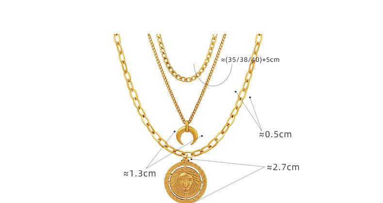 Three Layer Stacked Necklace Moon Lion Round Pendant Clavicle Chain Titanium Steel Plated 18K Gold