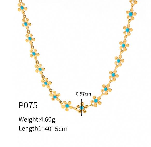 Small Fresh 18k Gold Plated Flower Blue Drop Necklace Bracelet